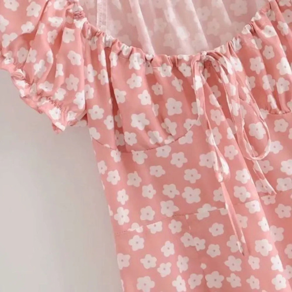 NEW! Pink “Daisy Doll” Floral Print Puff Sleeve Mini Dress - Picture 8 of 12